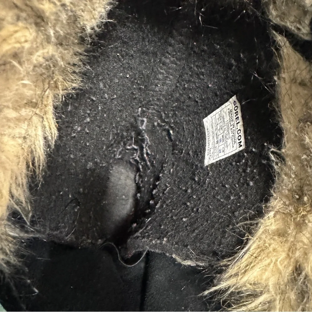 SOREL Joan Of Arctic Suede Snow Boots Size 7 Waterproof Black Tan Rubber - Picture 13 of 15